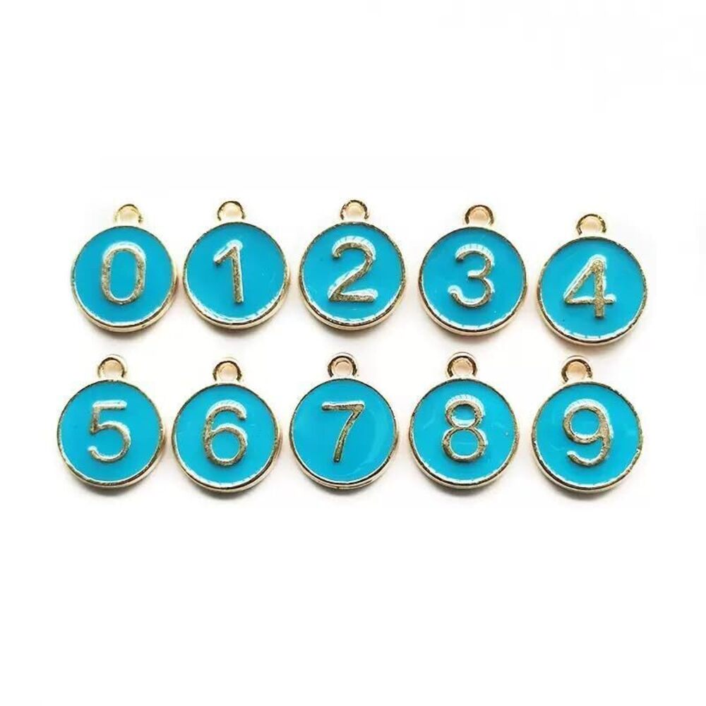 8752 20 enamel digital pendants 0-9 2 each, unique alloy pendant setblue